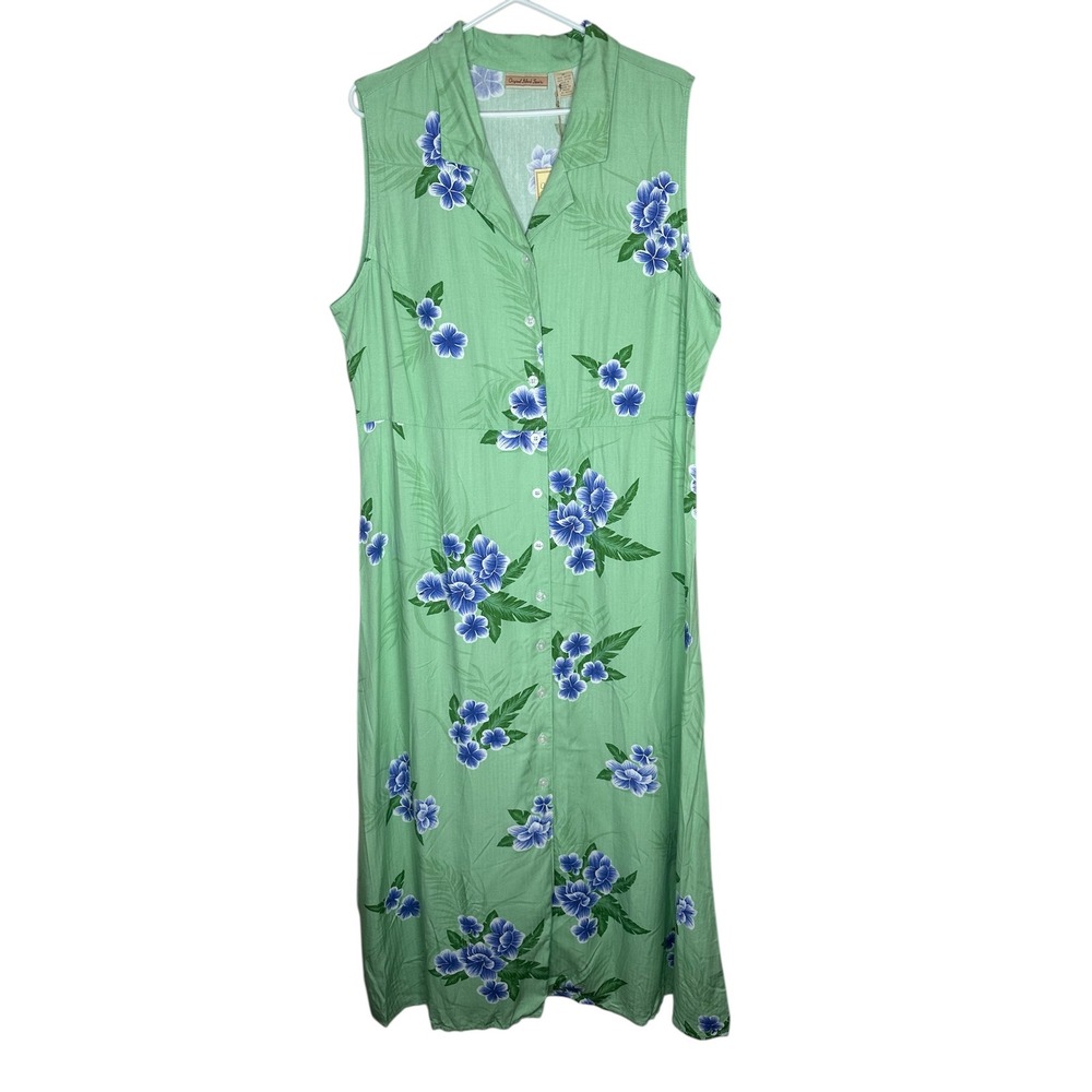 VTG Original Island Sport NWT Size 18 Maxi Dress Green Button Hawaiian Tropical‎